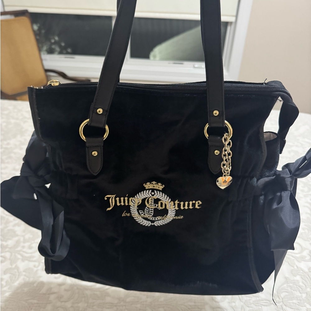 Juicy Couture Black Velvet Tote with Gold Accents